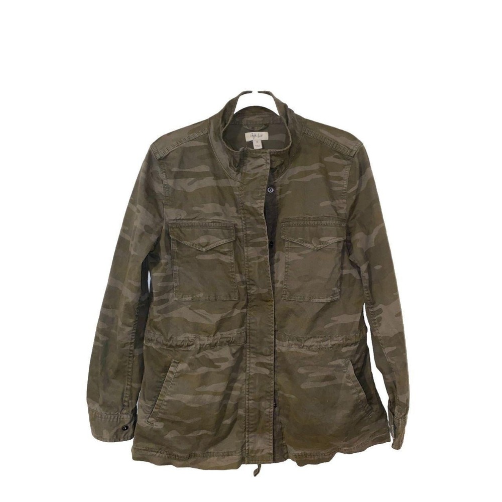 Style & Co Jacket Women Camo Green Full Zip Buttons Size Medium Fall Winter